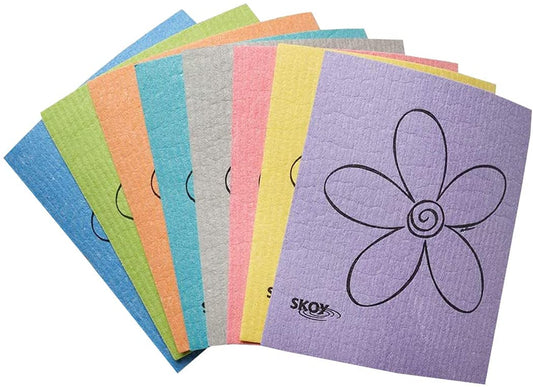 Cloth, 8-Pack Eco-Friendly and Reusable Swedish Dishcloth, for Kitchen and Household Use,Plastic-Free Packaging, Assorted Colors W/Flower Design